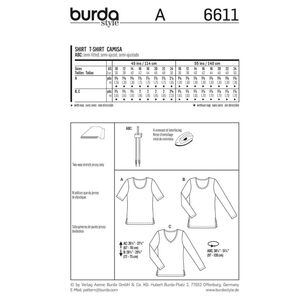 Burda 6611 Women's Shirt Pattern White 10 - 24