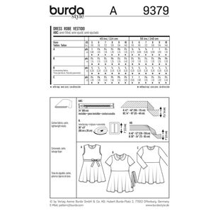 Burda 9379 Kids Dress Pattern White 5 - 10 Years