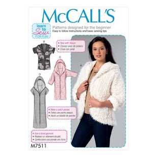 McCall's Pattern M7511 Misses' Open-Front Jackets with Shawl Collar and Hood