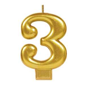 Amscan No. 3 Gold Metallic Numeral Candle Gold