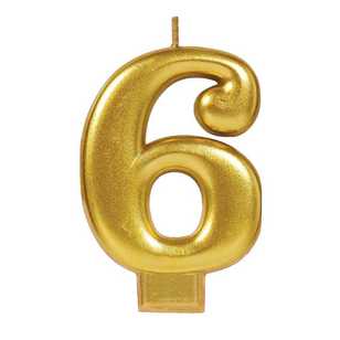 Amscan No. 6 Gold Metallic Numeral Candle Gold