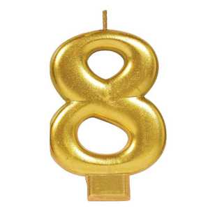 Amscan No. 8 Gold Metallic Numeral Candle Gold