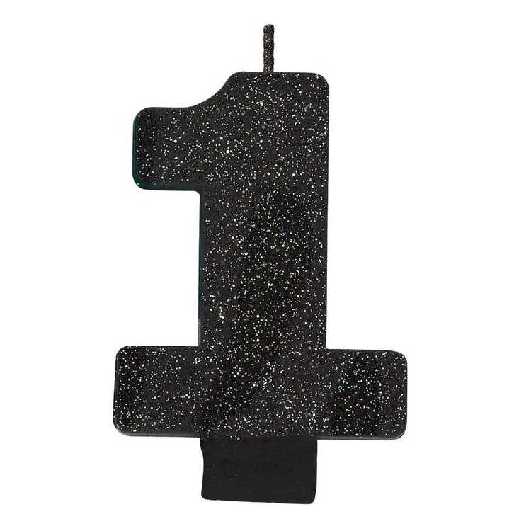 Amscan No. 1 Black Glitter Numeral Candle Black