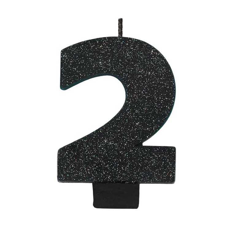 Amscan No. 2 Black Glitter Numeral Candle