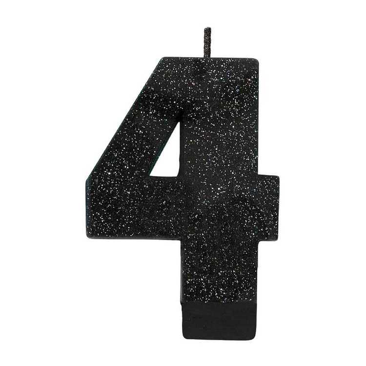 Amscan No. 4 Black Glitter Numeral Candle