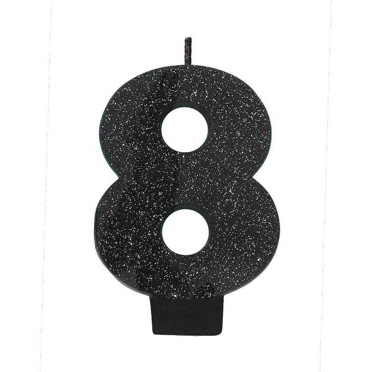 Amscan No. 8 Black Glitter Numeral Candle Black