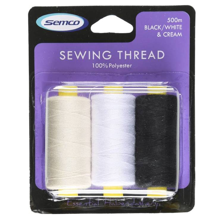 Semco Sewing Thread Black, White & Cream