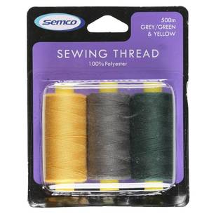 Semco 500m Sew Thread Yellow, Green & Grey