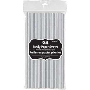 Amscan Silver Solid Straws Silver
