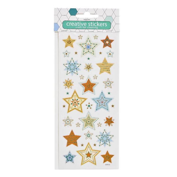 Arbee Stars Colourful Patterned Stickers Sheet Multicoloured