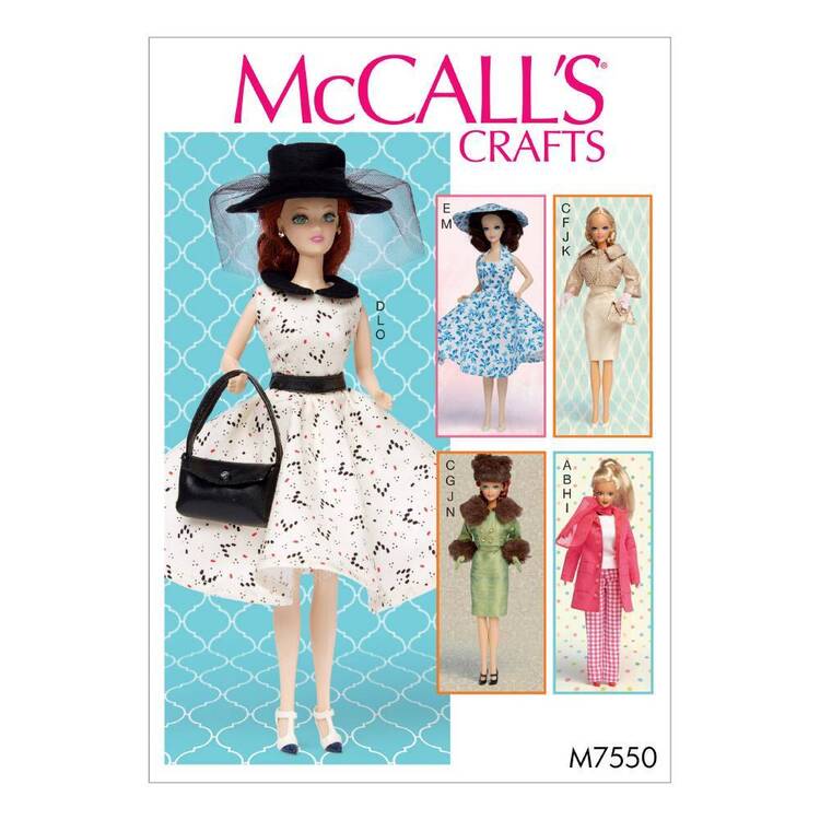 McCall's Pattern M7550 Retro-Style Clothes and Accessories for 111/2'' Doll One Size