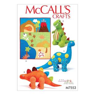 McCall's Pattern M7553 Dinosaur Plush Toys and Appliqued Quilt One Size