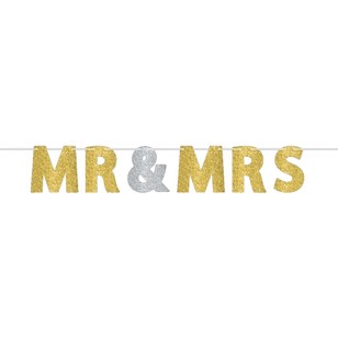 Amscan Mr & Mrs Glitter Banner Glitter Gold