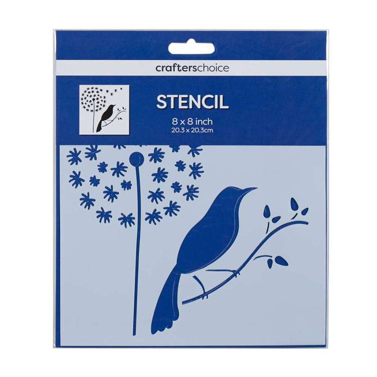 Crafters Choice Bird And Dandilion Stencil White 8 x 8 in
