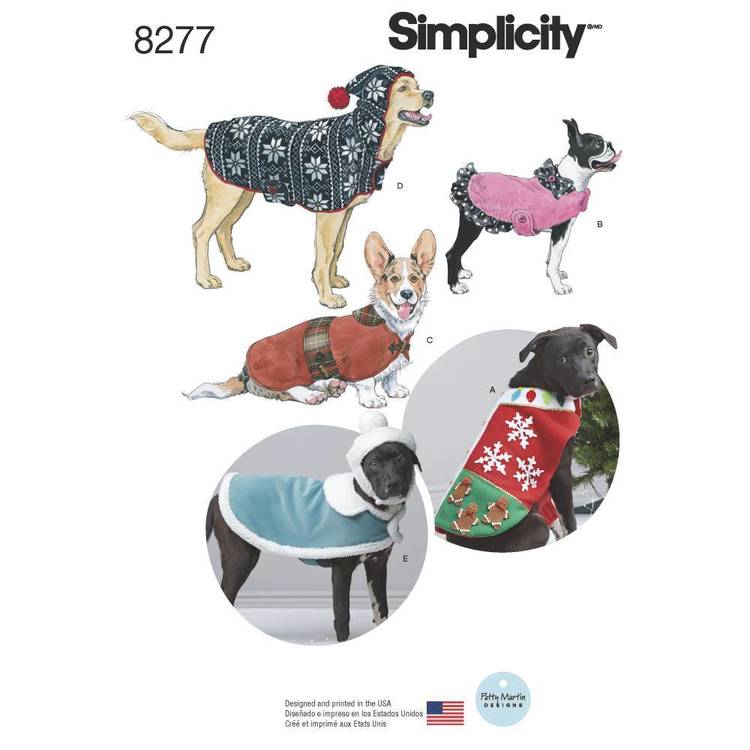 Simplicity Pattern 8277 Fleece Dog Coats & Hats Small - Large