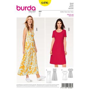 Burda 6496 Misses' High Waist Dress Pattern White 8 - 20