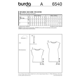 Burda 6540 Misses' Top and Dress Pattern White 6 - 20