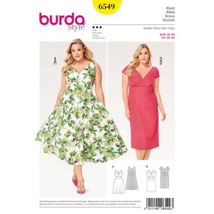 Burda 6549 Women's Short Sleeve Dress Pattern White 20-30