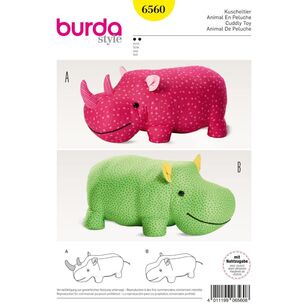 Burda 6560 Stuffed Hippo or Rhino Pattern White