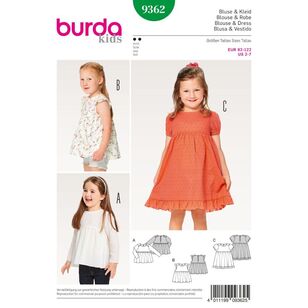 Burda 9362 Child Dress, Blouse and Skirt Pattern White 2 - 7 Years