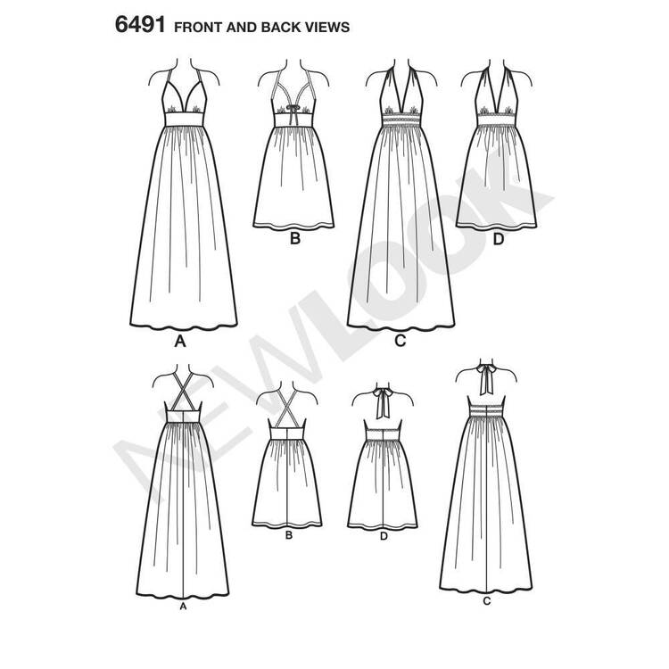 New Look Pattern 6491 Misses' Dresses in Two Lengths with Bodice Variations 10 - 22