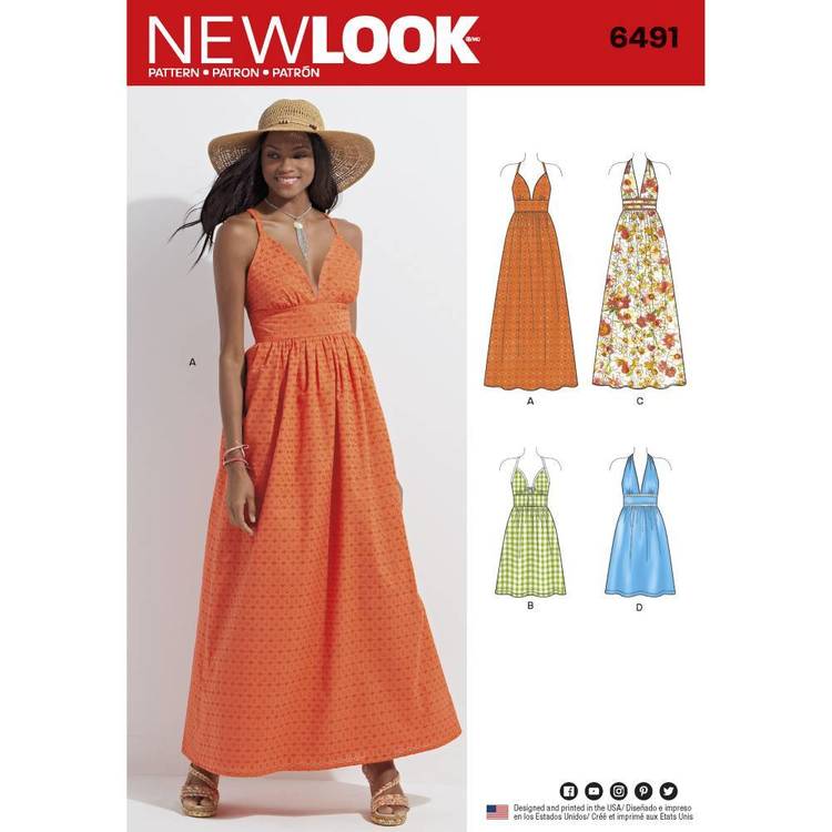 New Look Pattern 6491 Misses' Dresses in Two Lengths with Bodice Variations