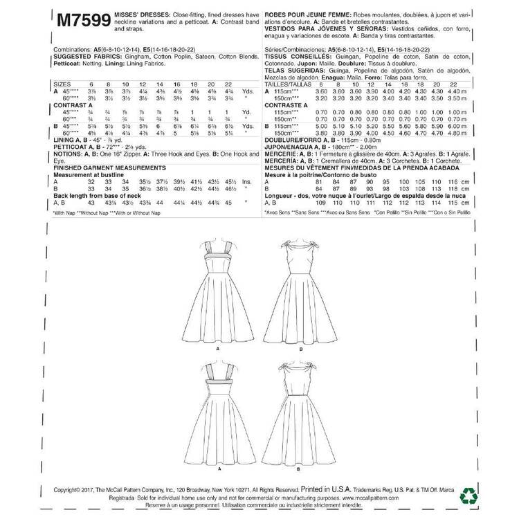 McCall's Pattern M7599 Dresses