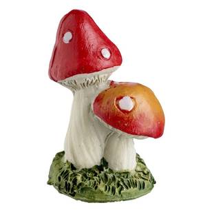 Fairy Garden Double Mushroom Figurine Red & Grey