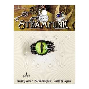 Steampunk Ring With Green Dragon Antique Silver 15 mm