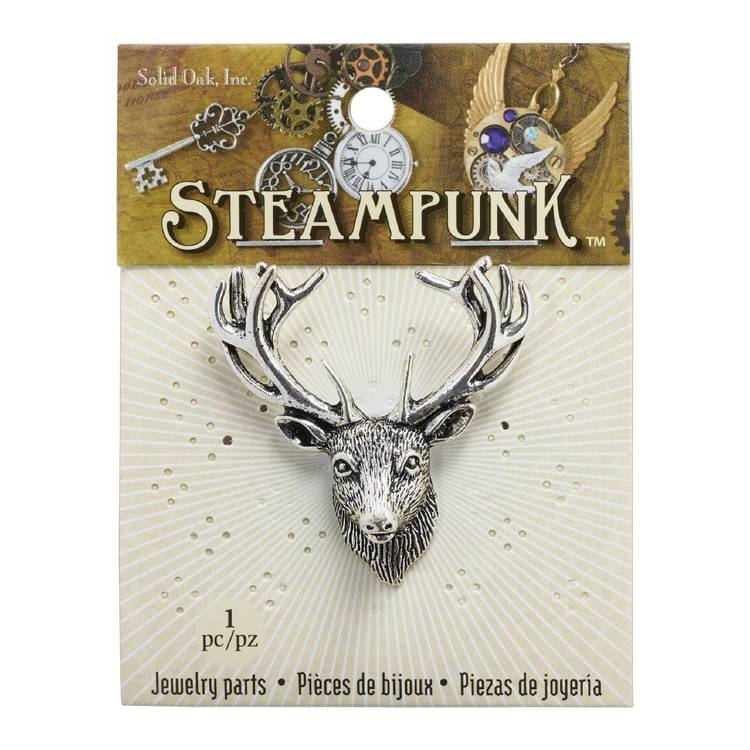 Steampunk Stag Head Antique Silver
