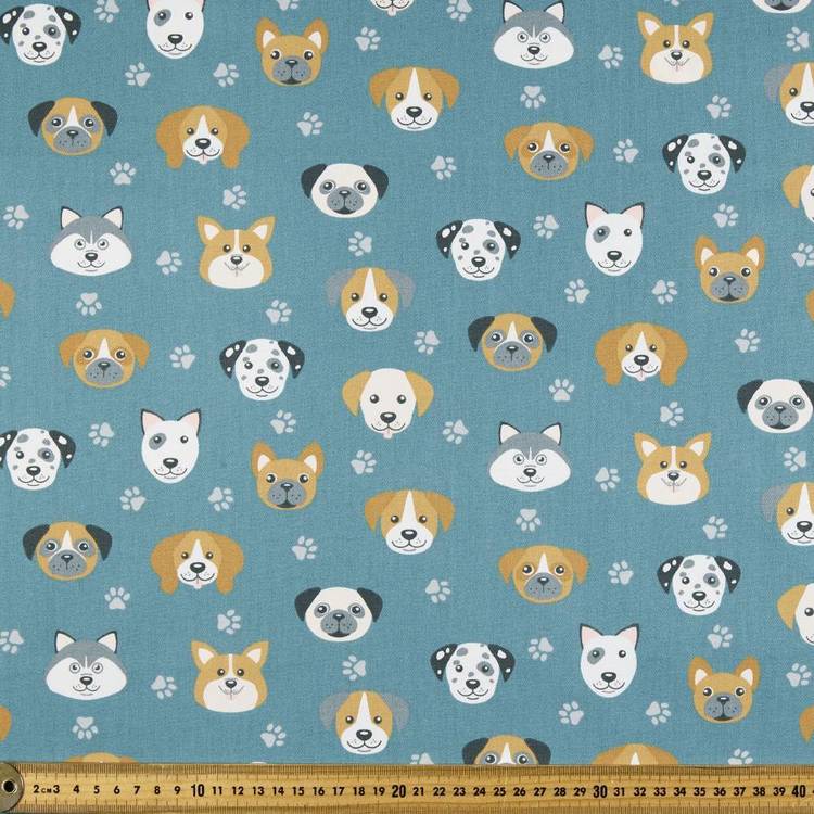 Dog Heads Montreaux Drill Fabric Teal 112 cm