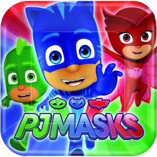 PJ Masks Square 9'' Plates 8 Pack Red, Blue & Green 9 in
