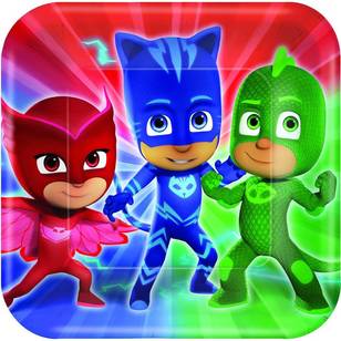 PJ Masks Square 7'' Plates 8 Pack Red, Blue & Green 7 in