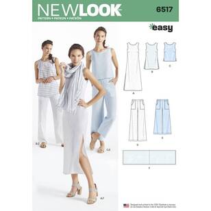 New Look Pattern 6517 Misses' Dress, Tunic, Top, Pants, and Scarf