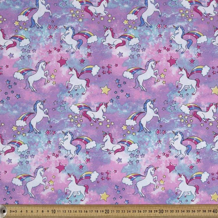 Unicorn Printed Poplin Fabric Pink & Purple 112 cm