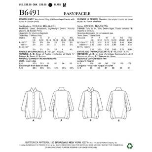 Butterick Pattern B6491 Misses' Loose Shirts with Stand Collar