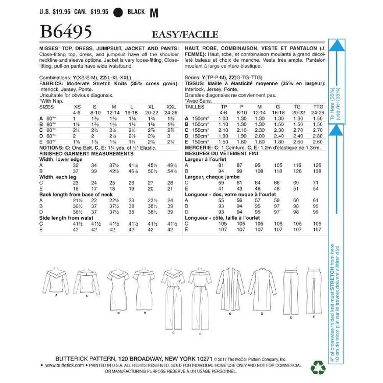 Butterick Pattern B6495 Misses' Knit Off-the-Shoulder Top