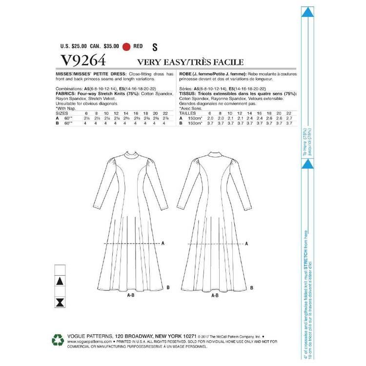 Vogue Pattern V9264 Misses/ Petite Knit Fit-And-Flare Dresses