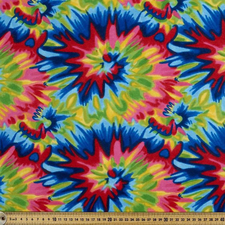 Tie Dye Rainbow Printed Flannelette Fabric Multicoloured
