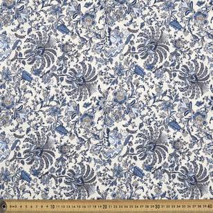 Printed Rayon Jcbean Toile Fabric Ivory & Blue 135 cm