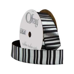 Offray Vertical Stripe Ribbon Black & Silver 22 mm x 2.7 m