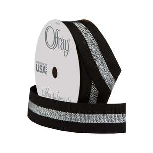 Offray Grosgrain Sparkle Stripe Ribbon Black & Silver 22 mm x 2.7 m