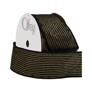 Offray Damask Stripe Ribbon Black & Gold 38 mm x 2.7 m