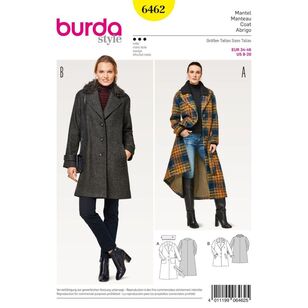 Burda 6462 Misses' Fur Collar Coat Pattern White 8 - 20