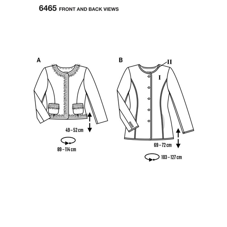 Burda 6465 Misses' Collarless Jacket Pattern White 8 - 20