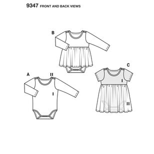 Burda 9347 Babies' Dress and Bodysuit Pattern White 3 Months - 2 Years