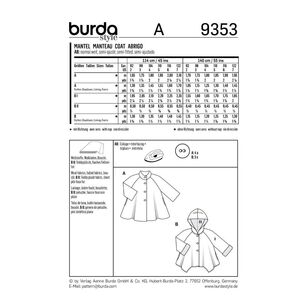 Burda 9353 Child's A-Line Coat Pattern