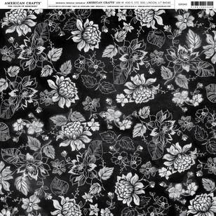 American Crafts Chalk Floral Paper Print Black & White 12 x 12 in