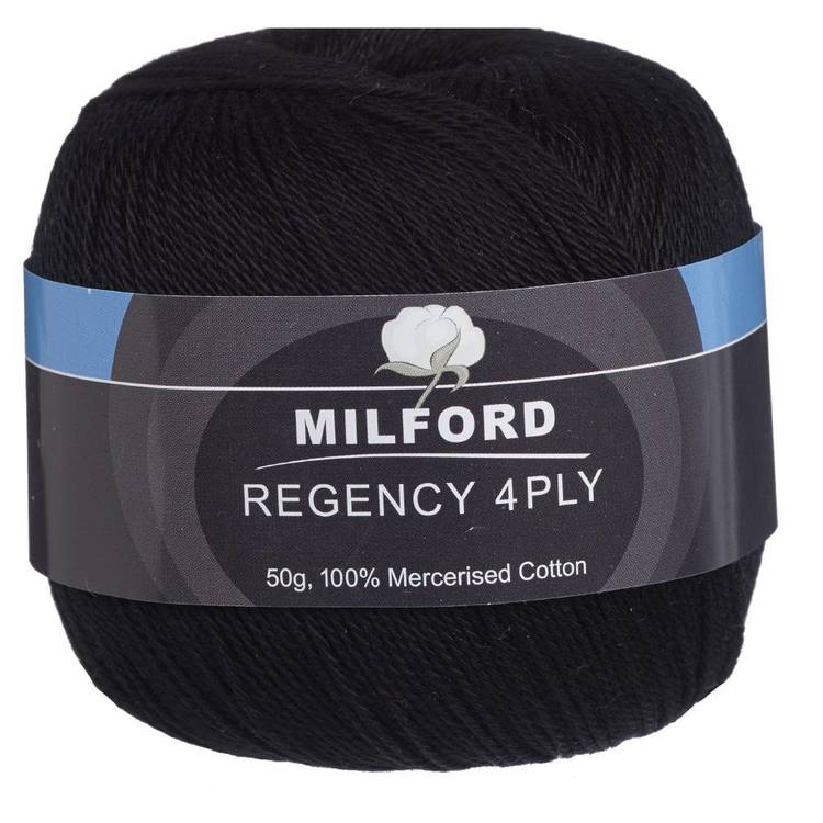 Milford Regency 4Ply 50 g Cotton Yarn 01 Black 50 g