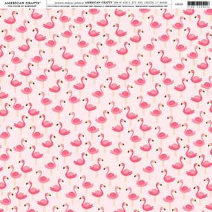 American Crafts Flamingos Print Pink 12 x 12 in